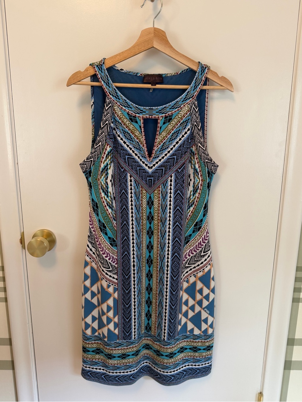 Hale Bob Blue and Teal Geometric Midi Dress